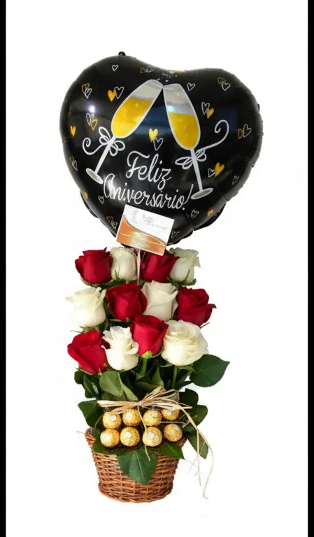 Rosas Horizontales con Bombones Aniversario
